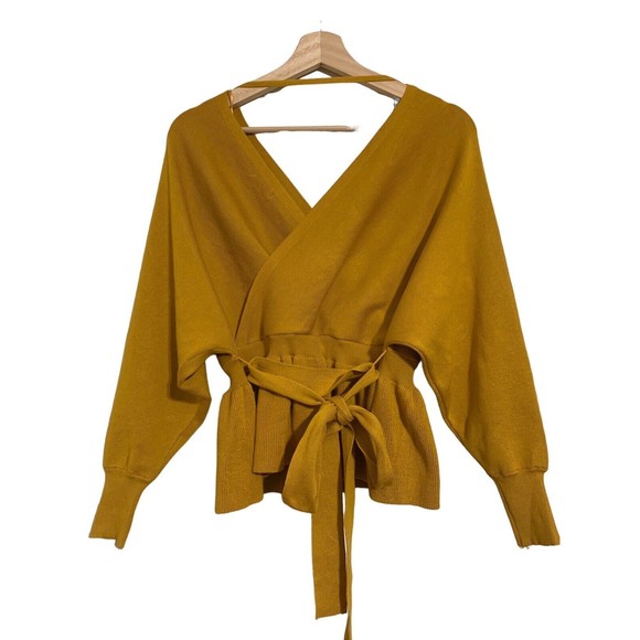 Mustard V-Neck Sweater with Pearl Accents - Picture 8 of 15